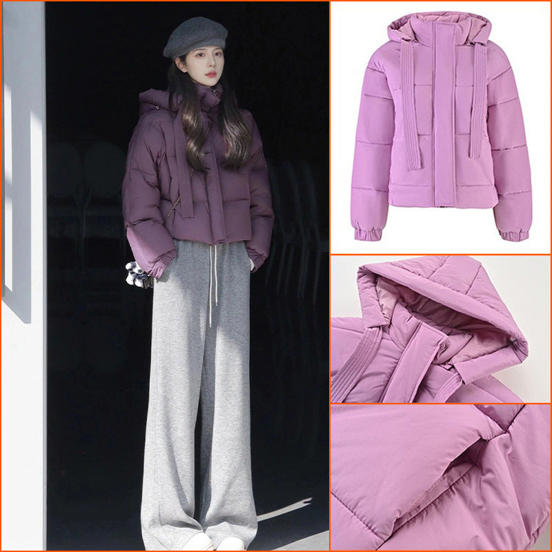 winter Korean style fashion hooded fashion short purple high-end thickened cotton-padded coat women's LY533