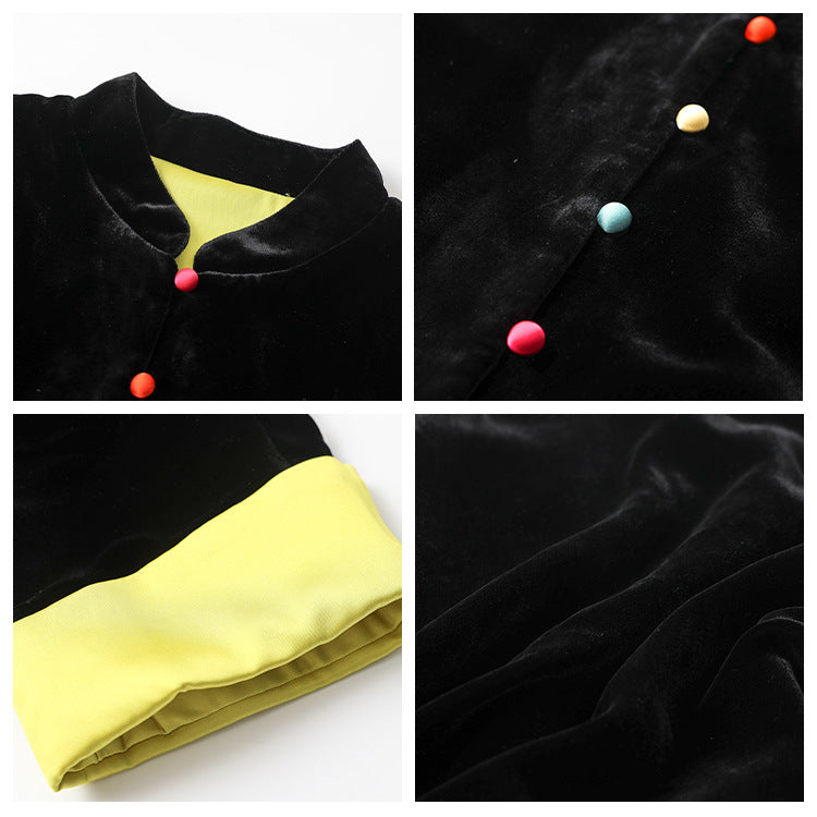 autumn new national style new Chinese unique jelly bean buckle design velvet mulberry silk jacket women M9132
