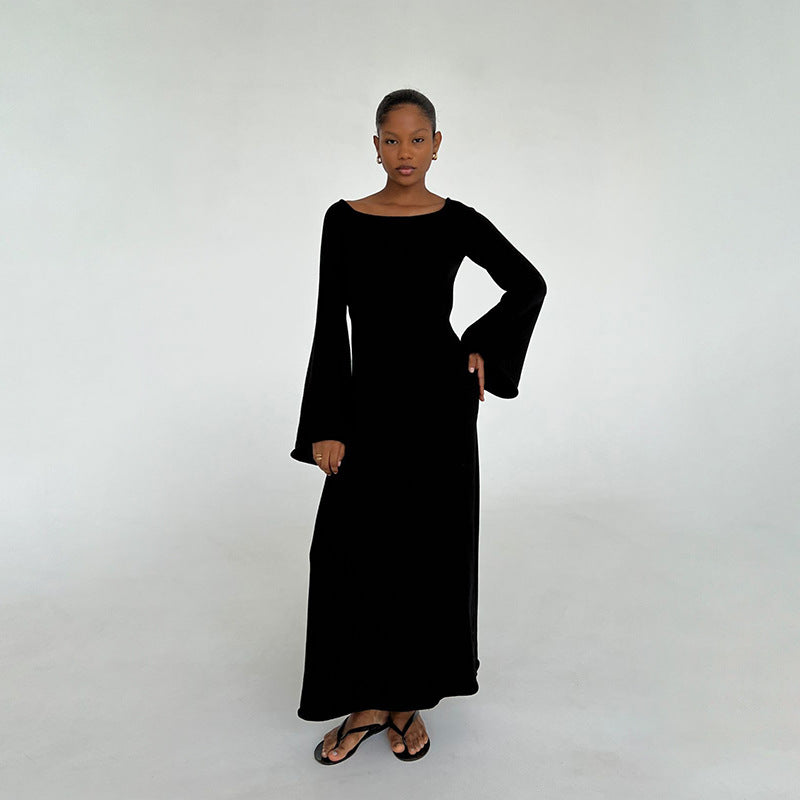 2025 new sexy backless dress for women, New horn sleeves loose beach vacation dress for women