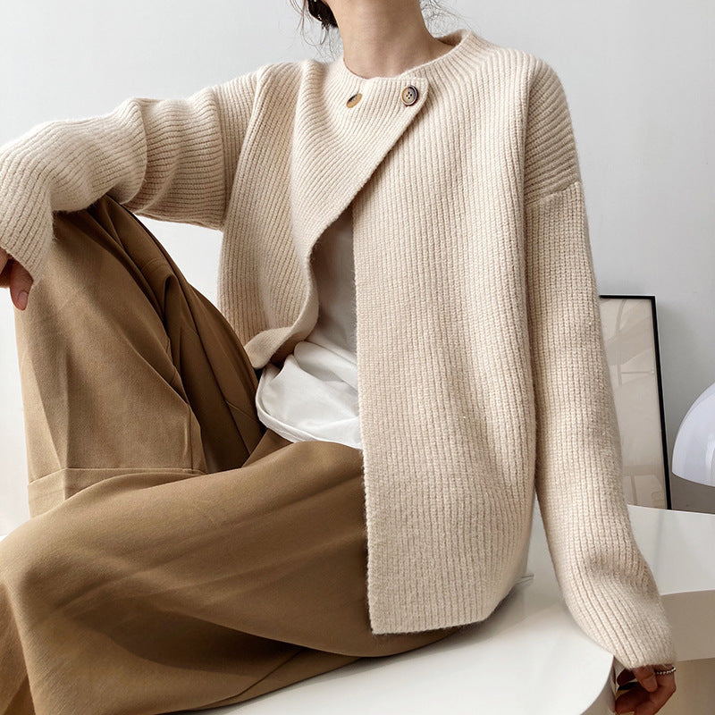qgtao business casual outfits Korean Style round Neck Button Knitted Cardigan Women's Top Spring and Autumn New Lazy Style Simple Casual Sweater Women's Fashion