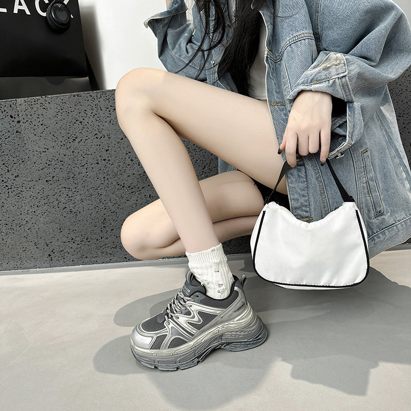 2025 Leather platform dad shoes women's popular autumn new Korean version breathable and versatile, light and non-slip casual sports shoes tide