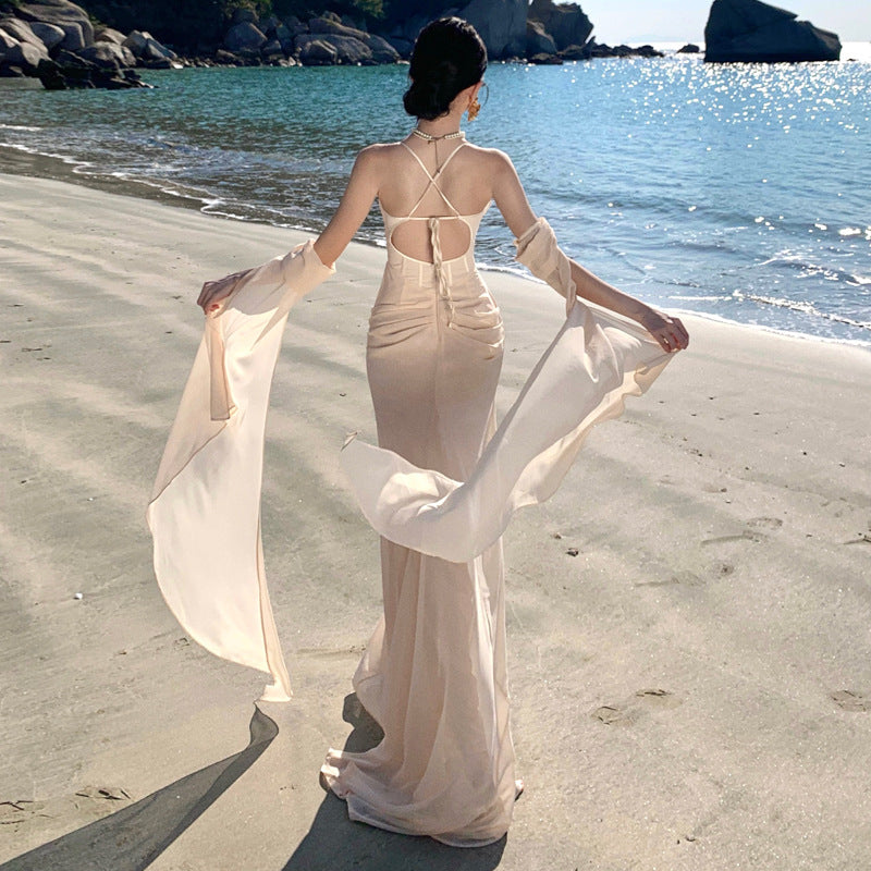 2025 Haute Sexy Backless Suspender Dress Feminine Birthday Evening Dress Seaside Vacation Long Skirt