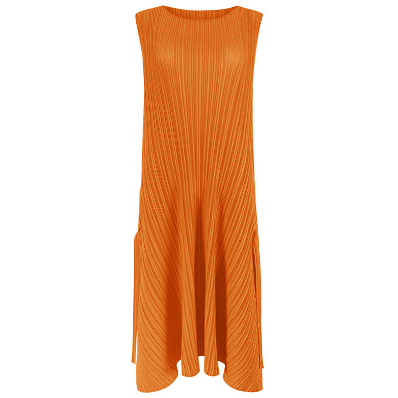 2025 summer new Korean version split-ended solid color dress waist thin pendulum long dress casual style large size women's clothing