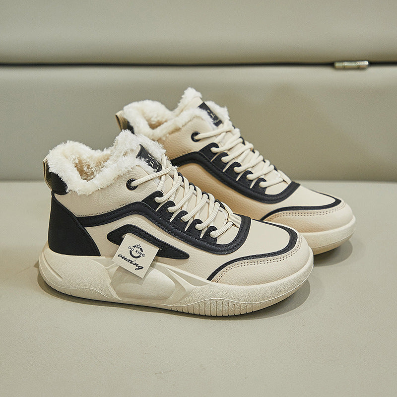 velvet high-top little white shoes for women's popular winter new student board shoes ins Korean version of warm casual cotton shoes Q250
