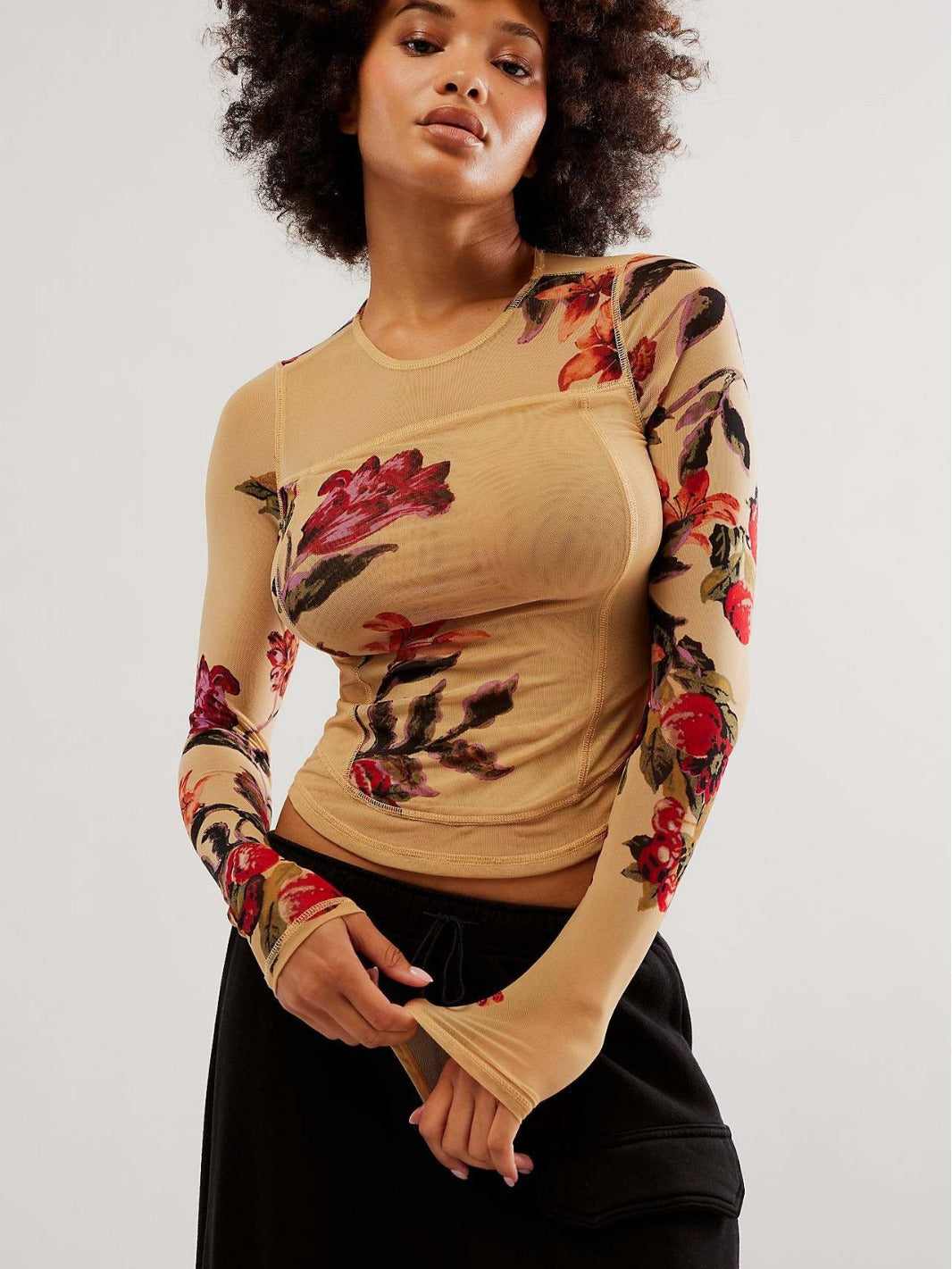 qgtao barn jacket outfits 2024 New Hot-Selling Mesh Double-Layer Spring and Summer Digital Printing Flower Hot-Selling Slim-Fit Long-Sleeved T-shirt for Women