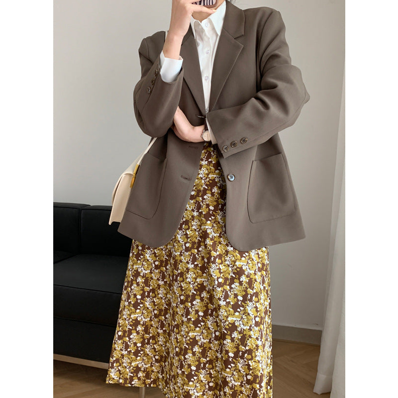 2025 popular autumn solid color blazer female Mori big pocket loose Hong Kong style Korean version suit top 102-1