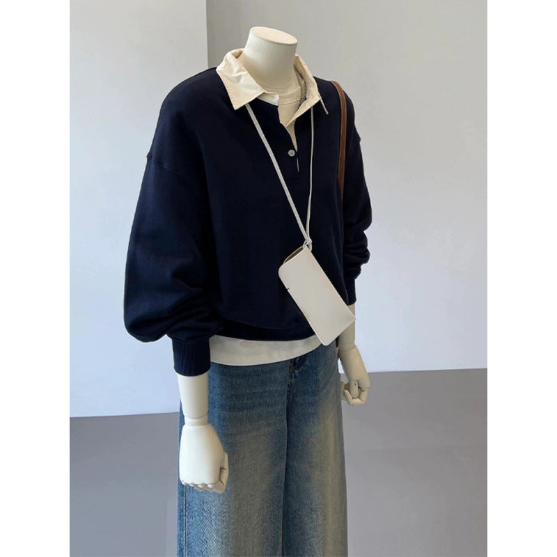 2025 spring clothing new college style contrasting color shirt neckline loose pullover sweater women