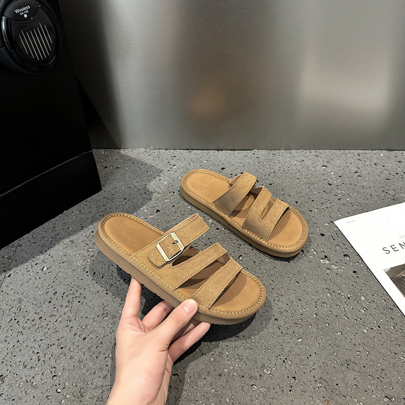 2025 popular summer new women's Boken flat-bottomed versatile outer wear cool slippers retro Boken beach one-word women's shoes