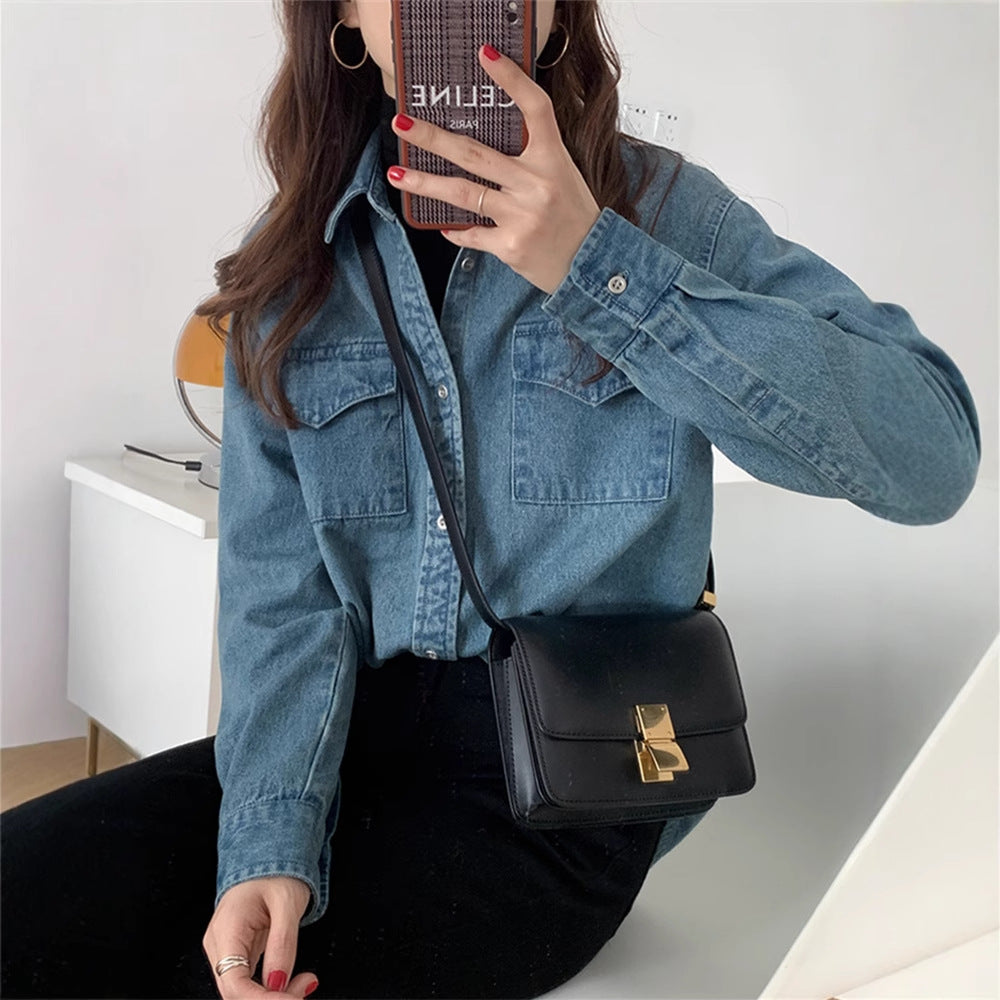 Korean version of denim shirt women's stacked wear long sleeves 2025 new loose top with Tencel shirt inside early autumn thin coat