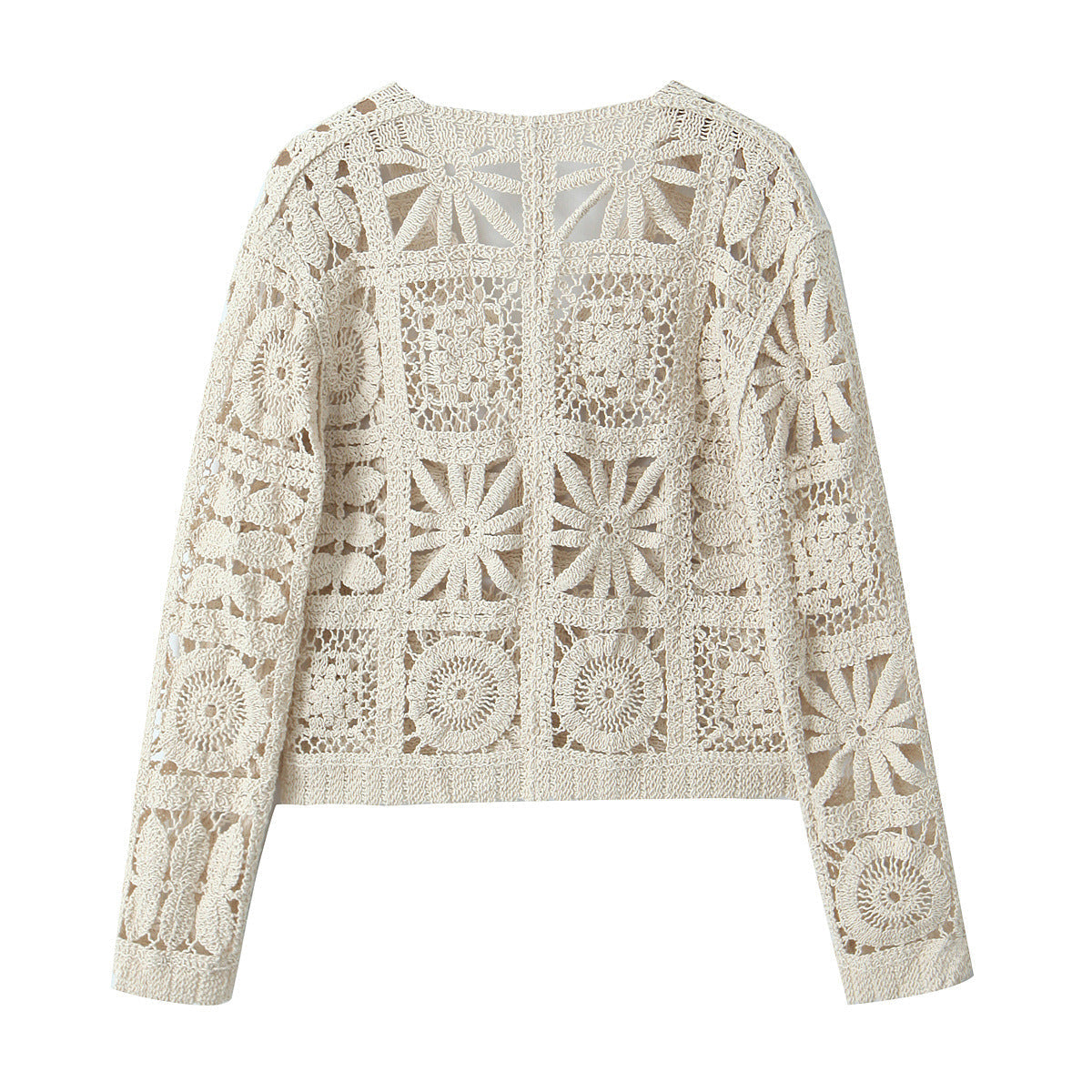 qgtao outfit inspo 2024 Spring New Women's Hollow Crocheted Beige Long-Sleeved Knitted Cardigan + Casual Pants Suit