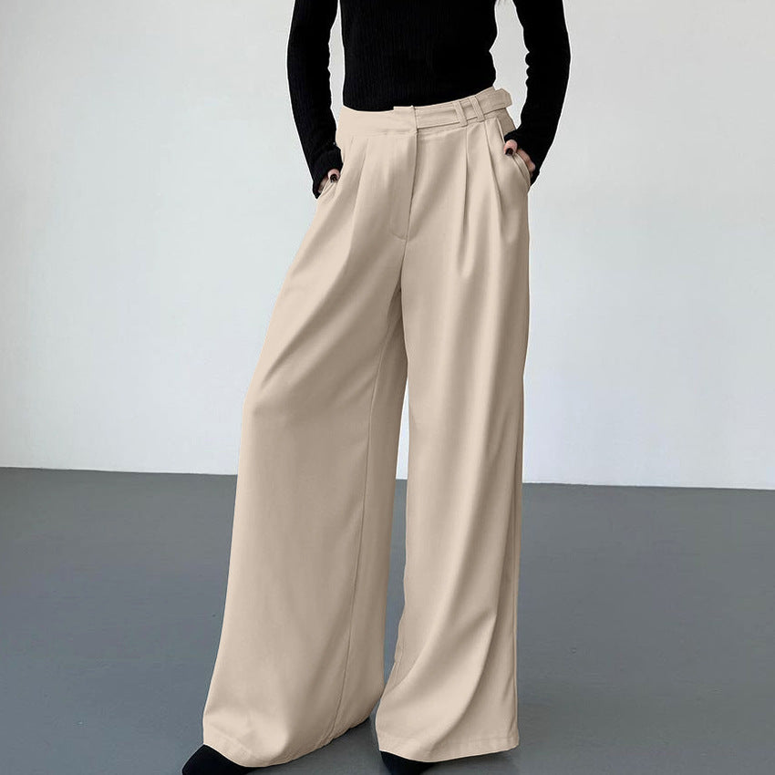 2025 Spring and Summer Russian Casual Khaki Versatile Loose High Waist Wide Pants Retro Fashion Commuter Pocket Suit Pants Women