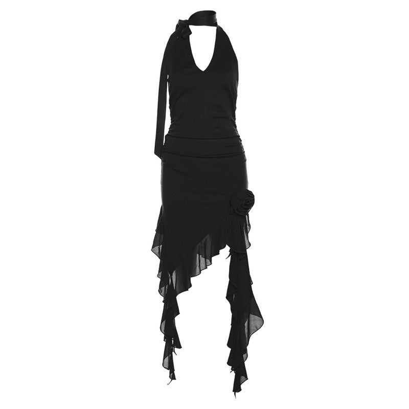 2025 Popular, and 2023 spring and summer women's clothing new trendy fashion solid color sexy backless slim neck dress