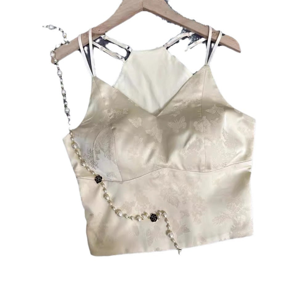 qgtao outfit inspo 2024 Summer New Silk Jacquard Bra One-Piece Beauty Back Top This Year Popular National Style Vest Small Sling Women