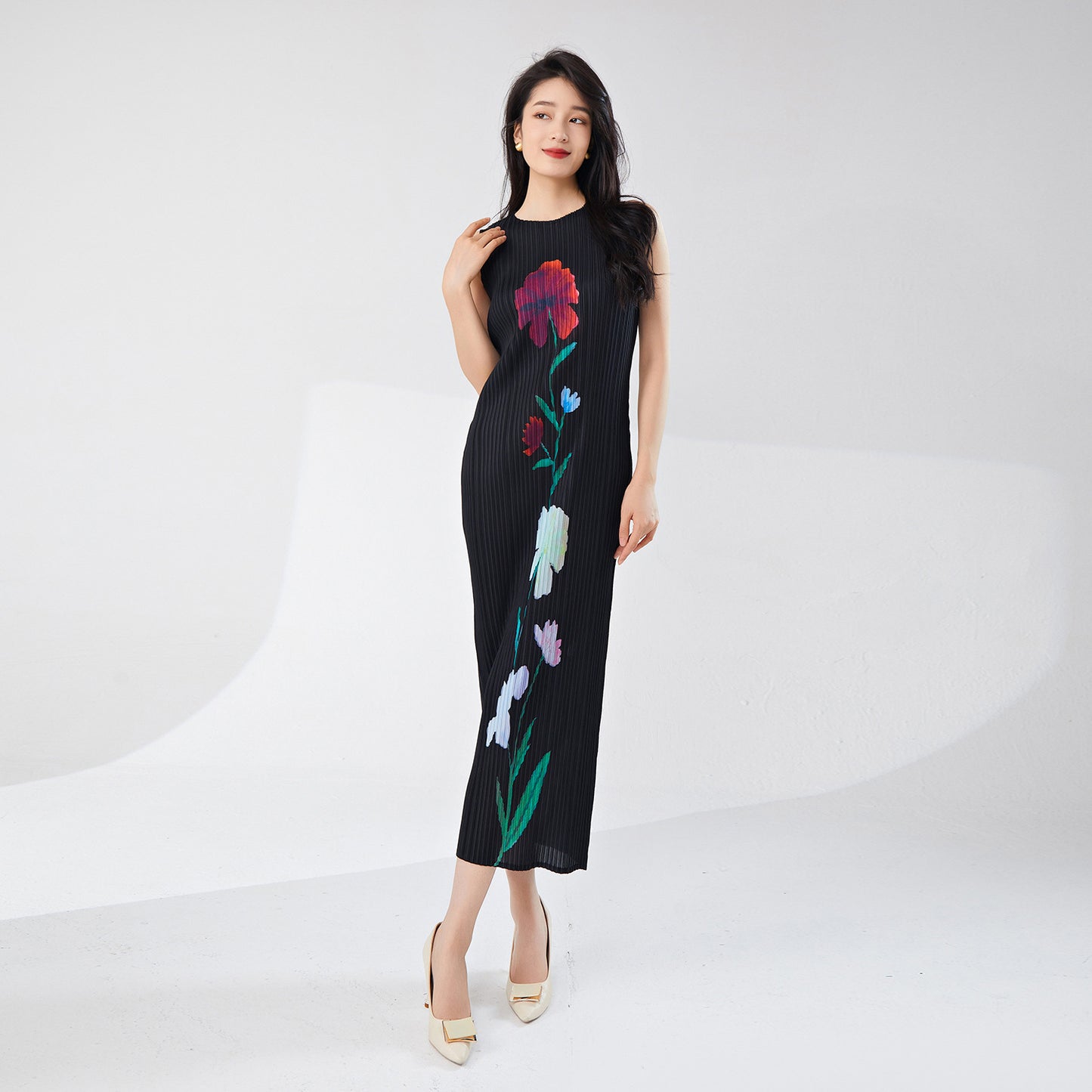 Women's high-end summer dress women's new fashion printing temperament elegant medium and long dress dress