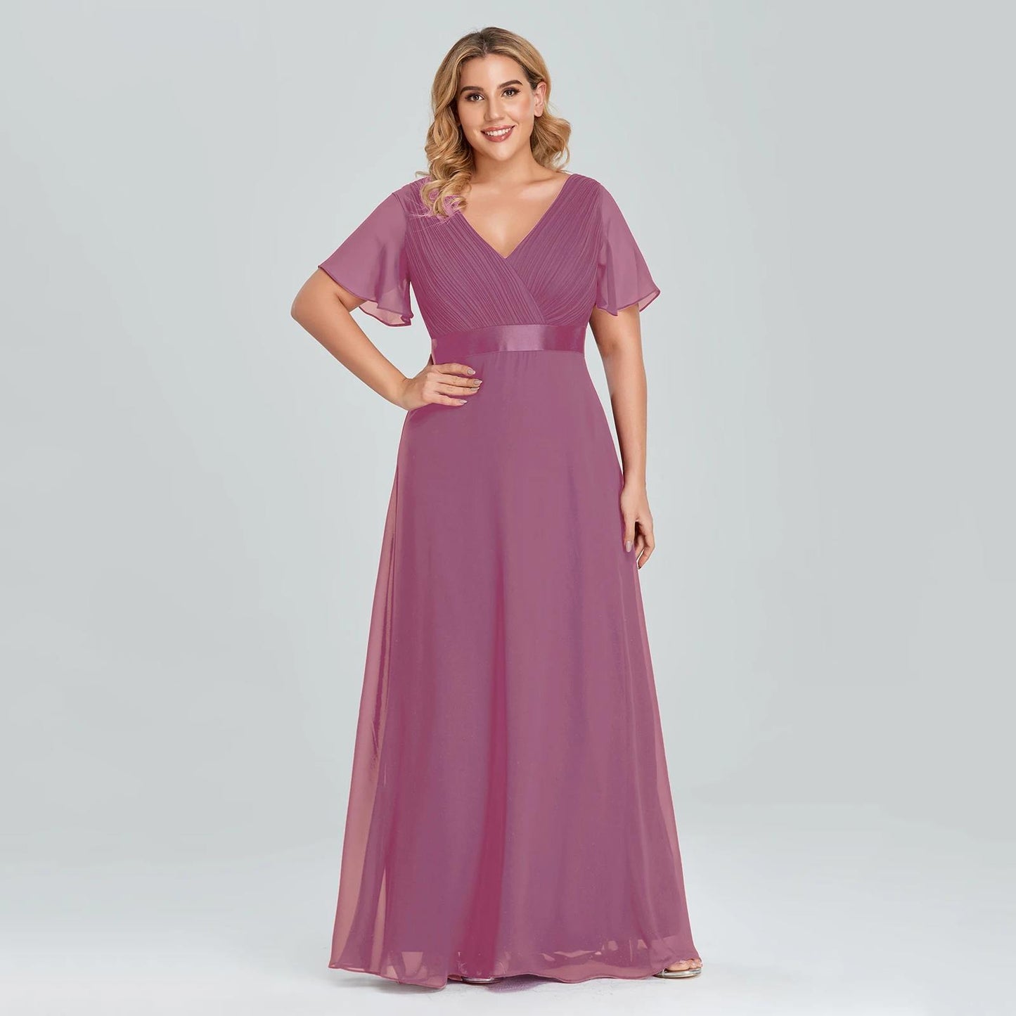 2025evening dress new high waist simple fashion V-neck temperament chiffon spring and summer pendulum long dress