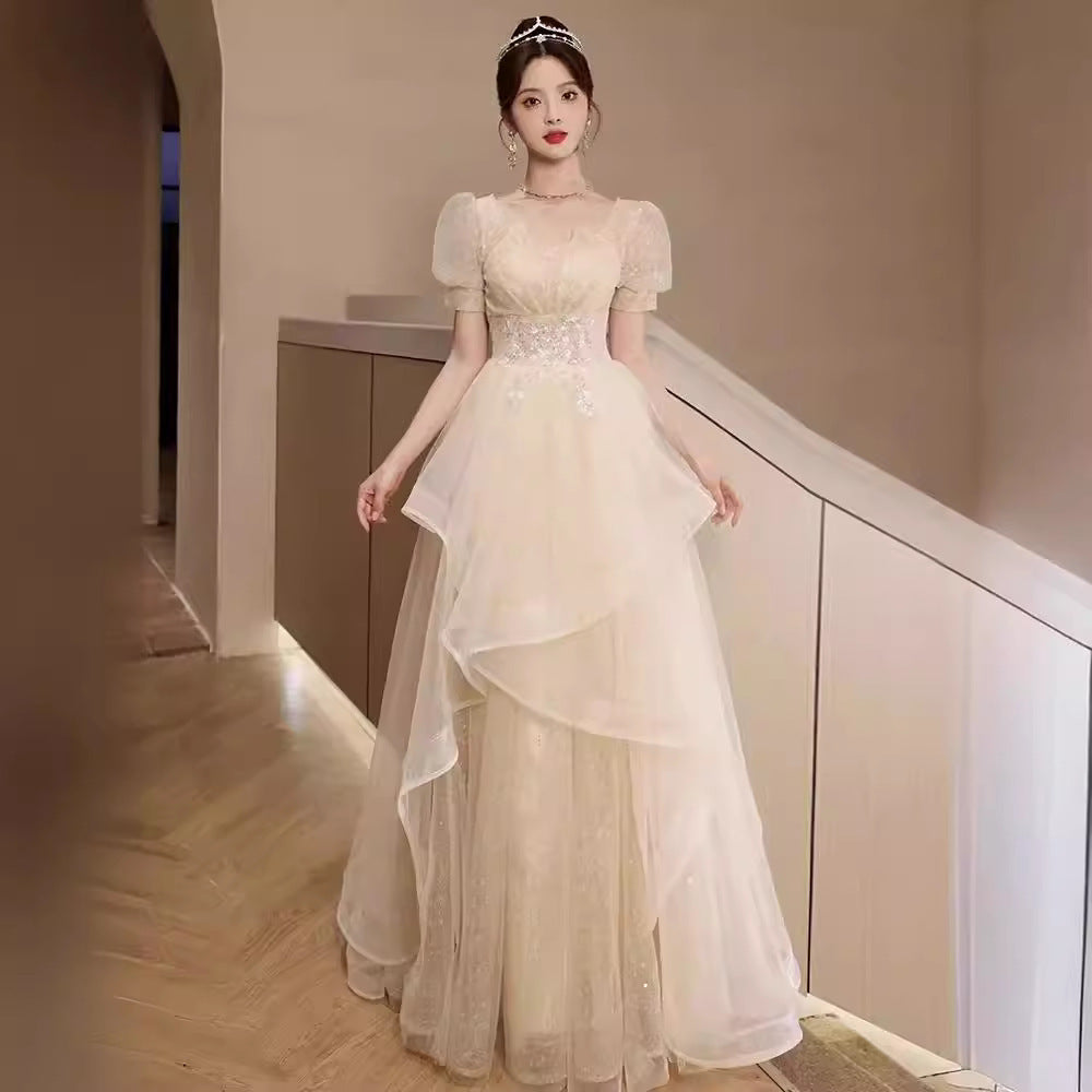 2025Evening dress female banquet light luxury niche art test performance bar mitzvah host dress dress thin