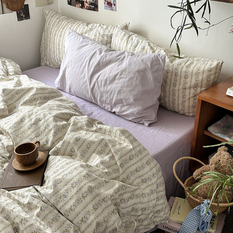 Yeknu fall bedroom aesthetic INS Vintage Floral Cotton Cotton Bedding Four-Piece Bed Sheet Quilt Cover Quilt Cover Bed Cover Three-Piece Set