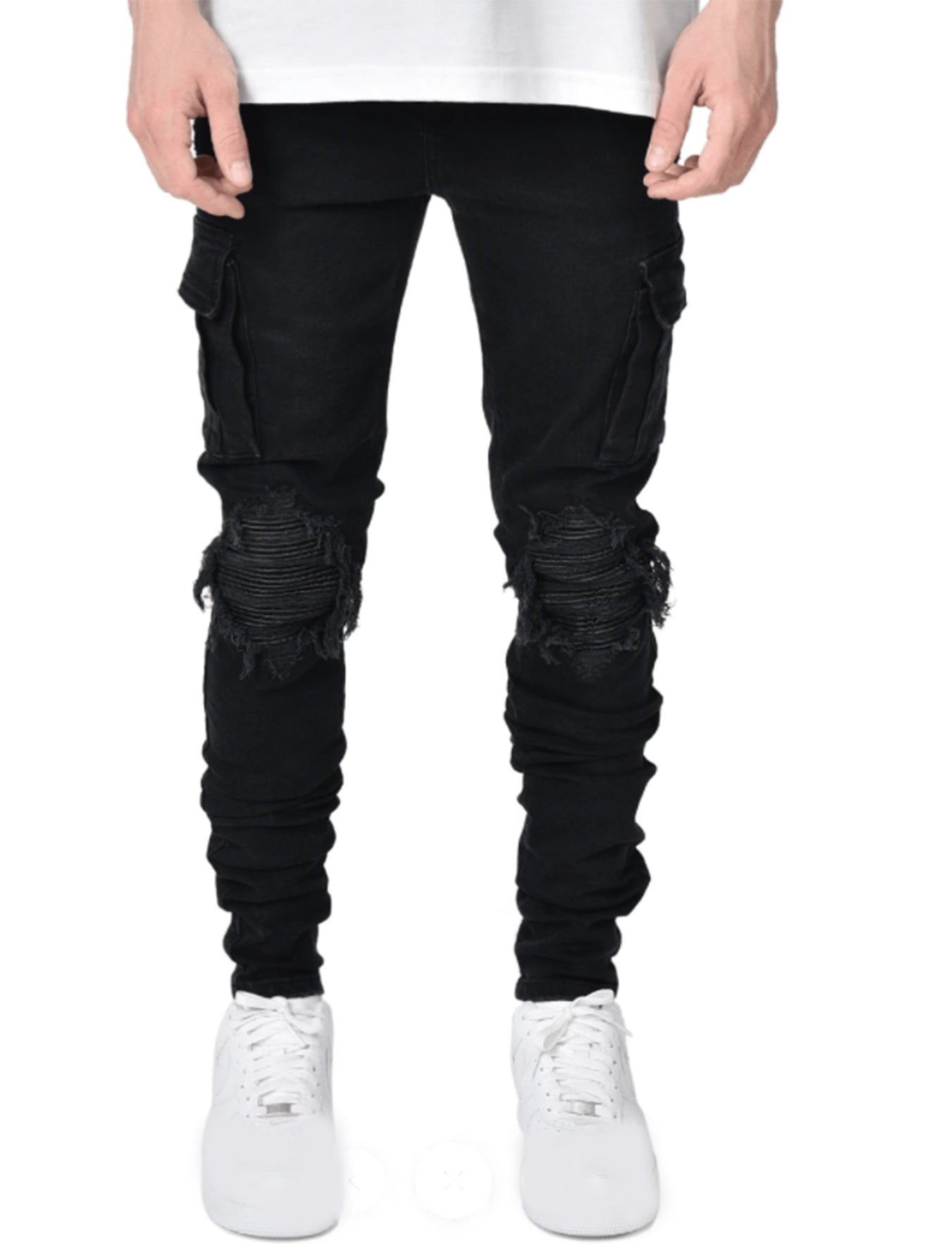 2025 2025 Express new denim men's pants New Popular trade ripped trend black slim denim pants men
