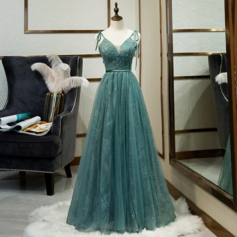 2025Bar Mitzvah Ball Suspender Evening Dress New Simple Sexy Birthday Annual Meeting Host Banquet Dress Female
