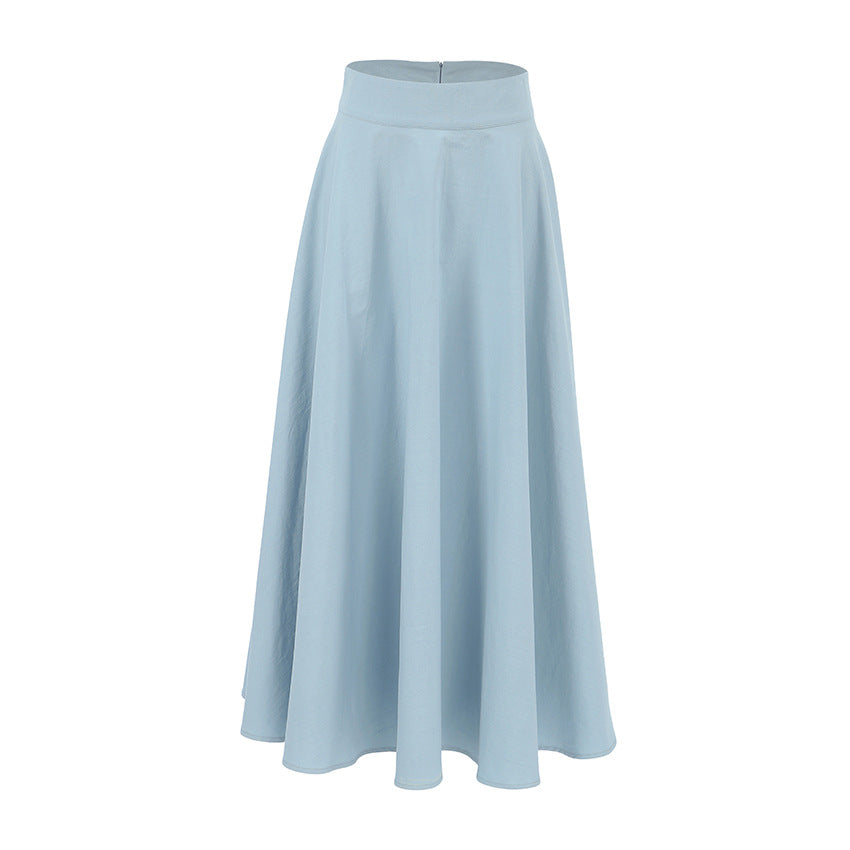 2025 spring and summer high temperament blue high waist versatile cotton and linen skirt new fashion versatile long dress women