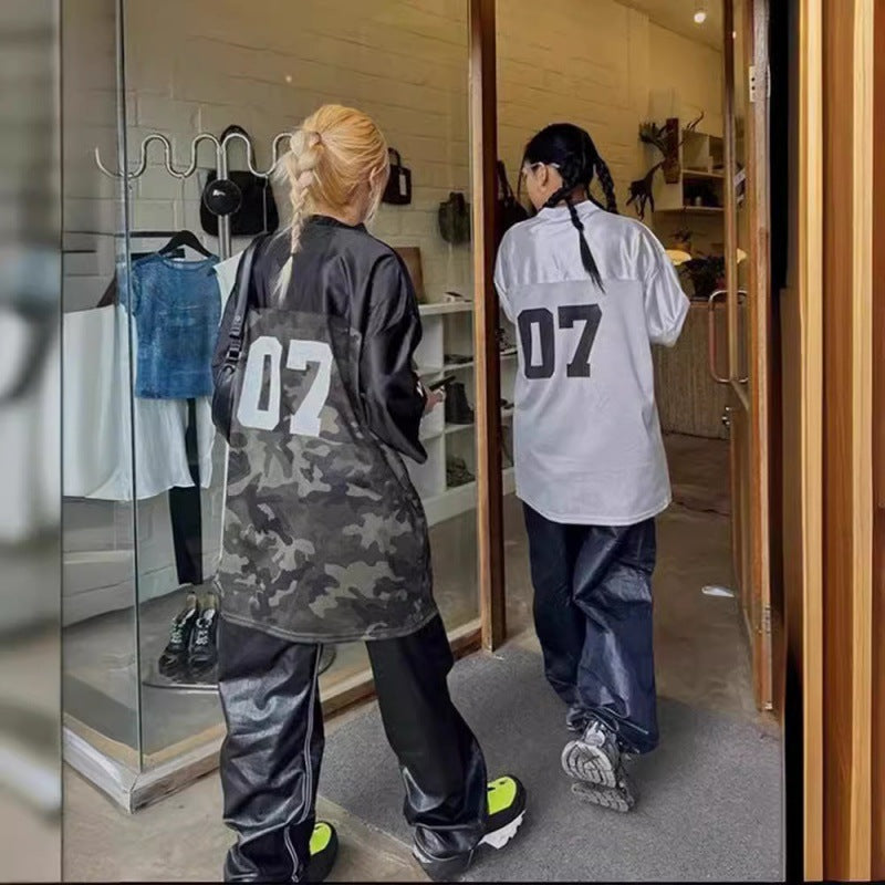 qgtao 90s streetwear Retro Hip Hop Jersey Loose Short Sleeve T-shirt for Women 2024 Summer New High Street American Half Sleeve Top Fashion
