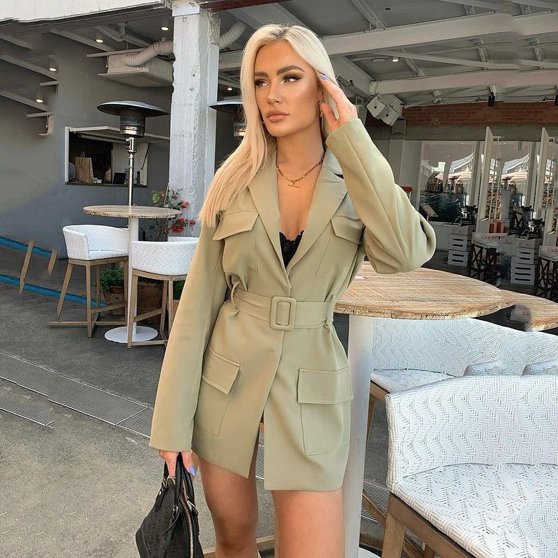 2025 spring and summer Popular trade new medium and long suit cardigan with lapel collar long sleeve large size women's clothing style hot sale
