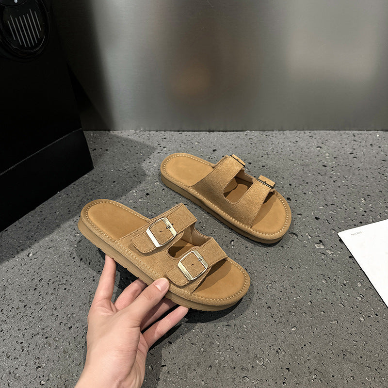 2025 popular summer new women's Boken flat-bottomed versatile outer wear cool slippers retro Boken beach one-word women's shoes