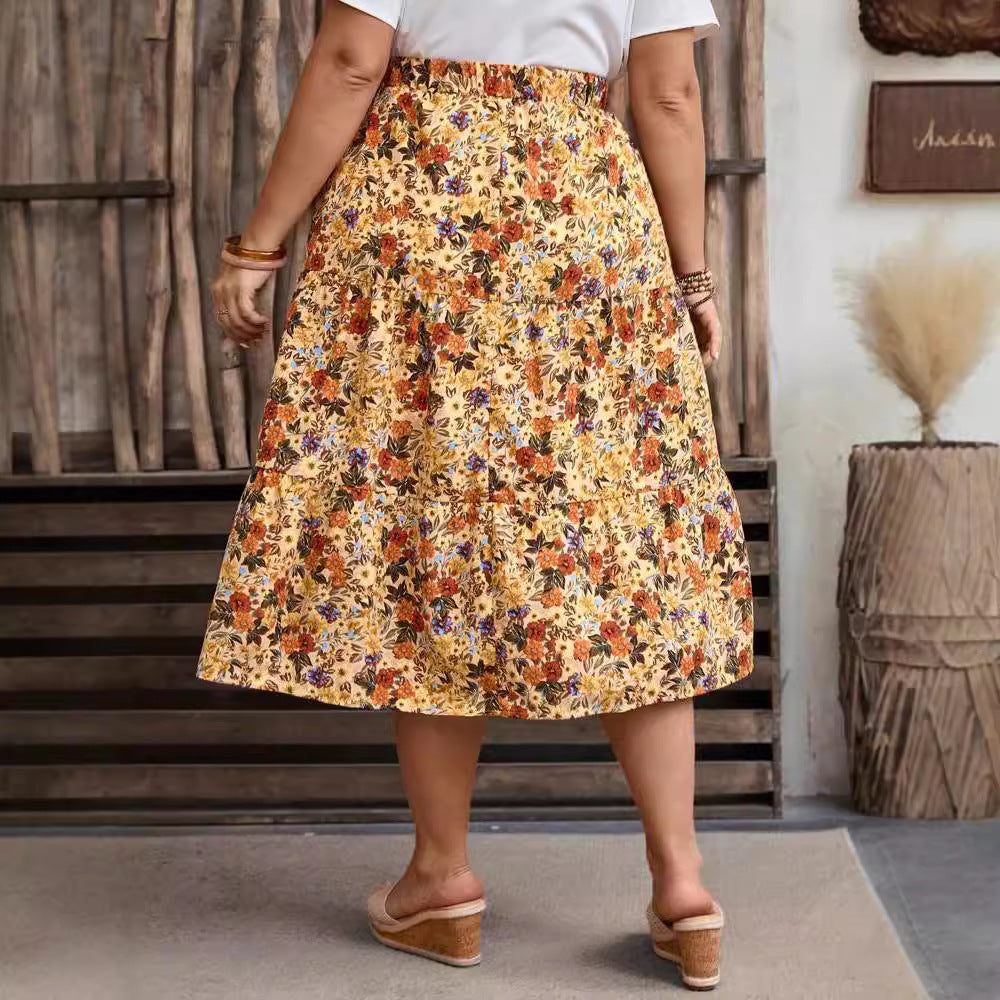 qgtao teacher outfits 2024 Spring and Summer Women's Clothing New Fashion Printed Floral High Waist plus Size Dress Women