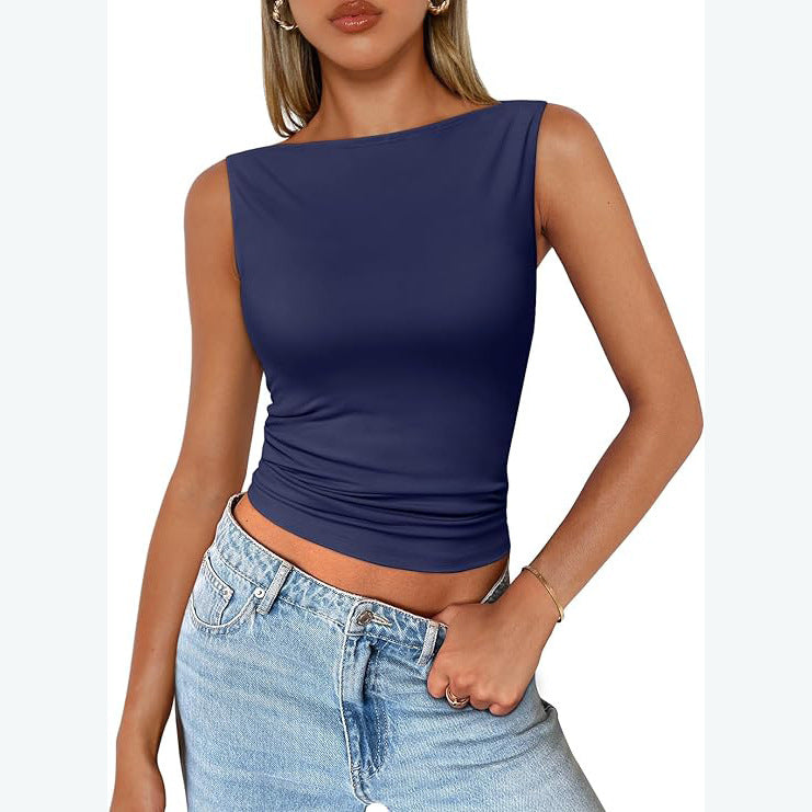 qgtao dti outfits Women's Pullover Sleeveless Hot Girl Outer Wear Square Collar Vest Women's Inner Wear Dopamine Top