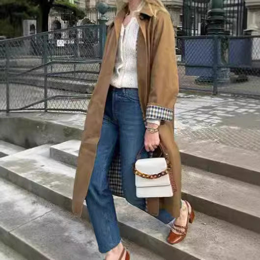 qgtao casual fall outfits Fashionable Long Lapel Button Trench Coat 2024 Women's Autumn and Winter Elegant Commuter Coat