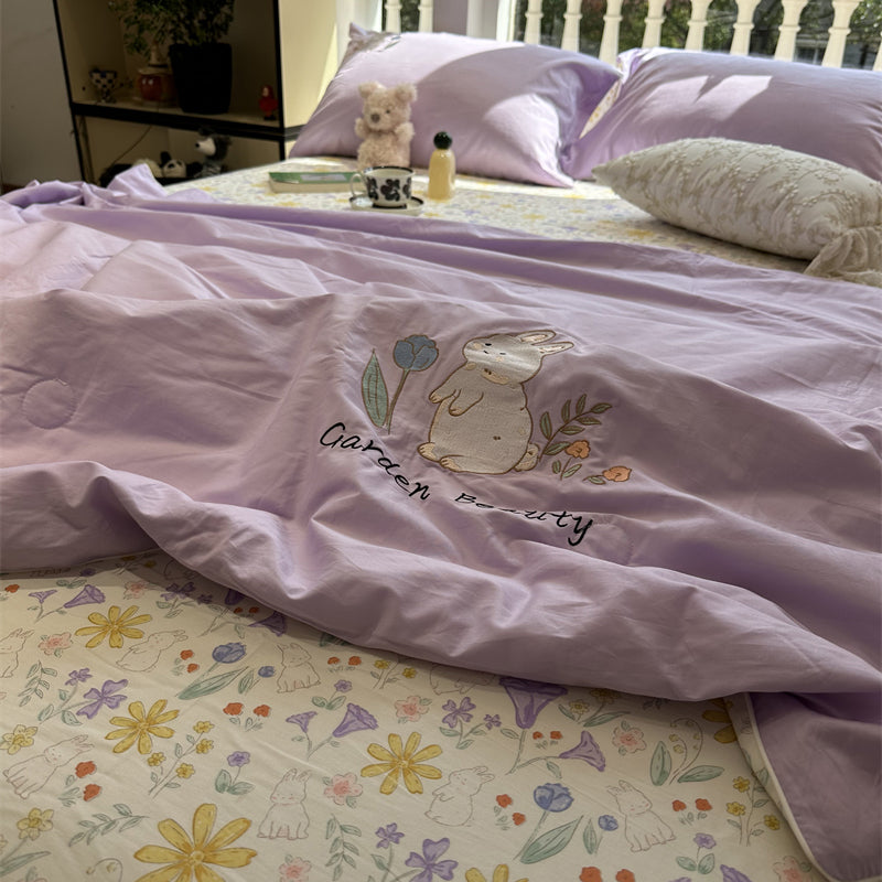 Yeknu Cotton Summer Cool Quilt Washable Pure Cotton Air Conditioning Quilt Four-Piece Set Single Double Quilt 2 M Bedding set