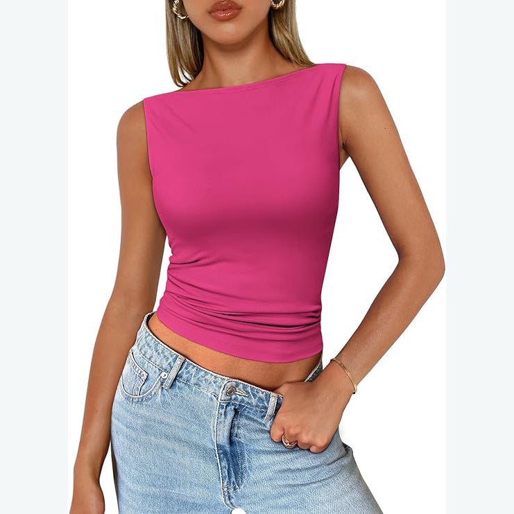 qgtao dti outfits Women's Pullover Sleeveless Hot Girl Outer Wear Square Collar Vest Women's Inner Wear Dopamine Top
