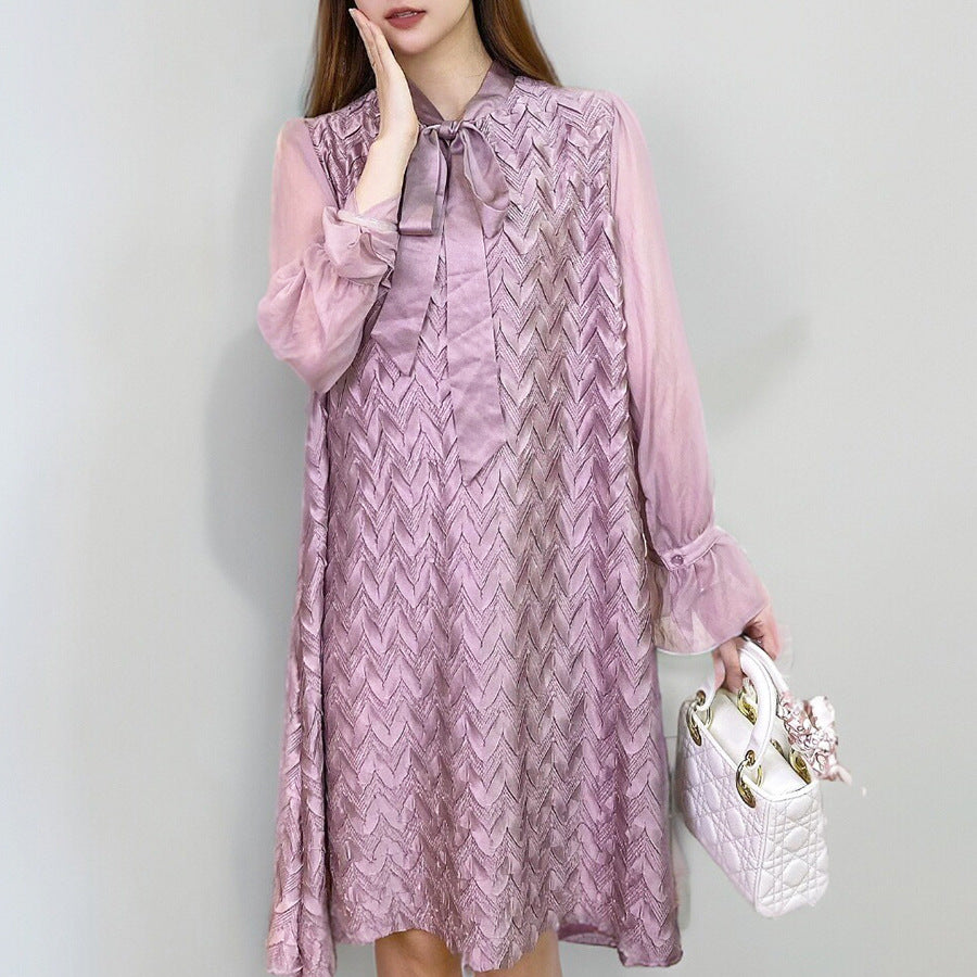 Shenzhen Nanyou high-end dress women's autumn high-end pleats loose and thin temperament commuter skirt long sleeves