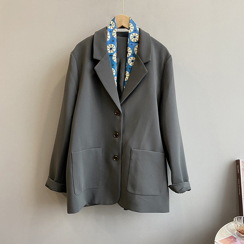 2025 popular autumn solid color blazer female Mori big pocket loose Hong Kong style Korean version suit top 102-1