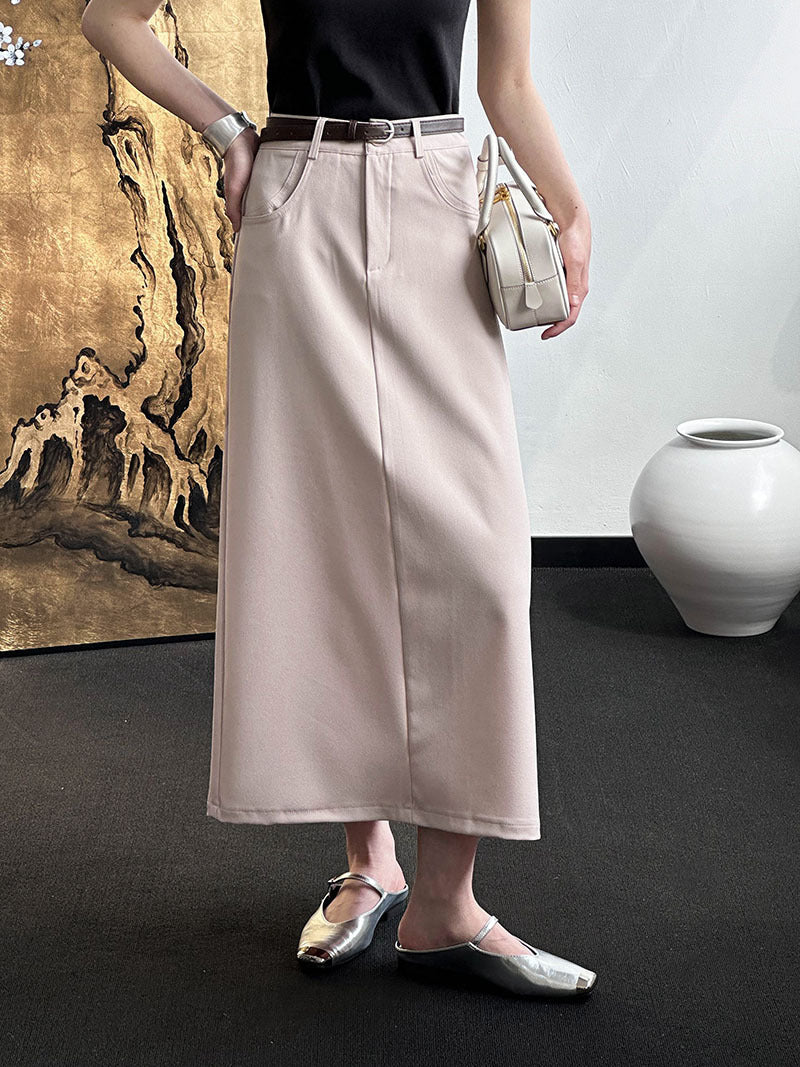 2025 popular autumn denim skirt new Korean loose high waist thin solid color A-shaped skirt 63039