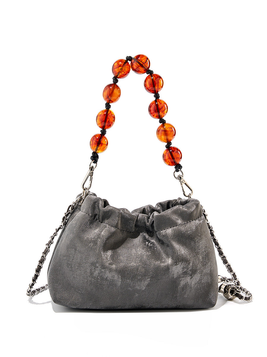 2025 New Chinese style cloud bag popular new versatile trend portable women's bag leather pleated dumpling bag messenger bag
