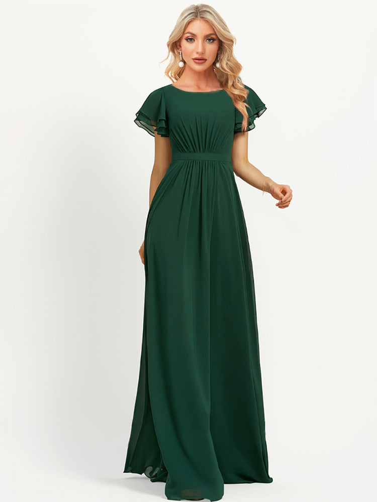 2025banquet evening dress spring new V-neck solid color temperament long dress