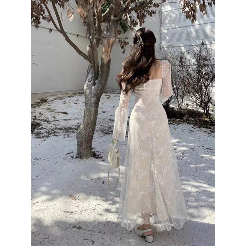 Sexy Knitted Lace Dress Femininity Mesh Fishtail Dress Bottom Long Dress 2025 Spring New