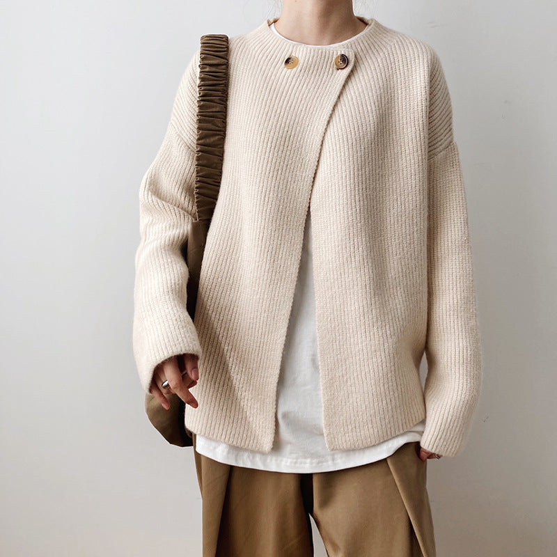 qgtao business casual outfits Korean Style round Neck Button Knitted Cardigan Women's Top Spring and Autumn New Lazy Style Simple Casual Sweater Women's Fashion