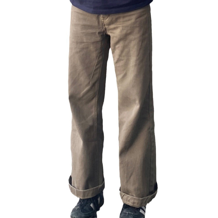 qgtao masc outfits American Retro Maillard Cleanfit Brown Jeans Men's and Women's Loose Casual All-Match Brown Straight Pants