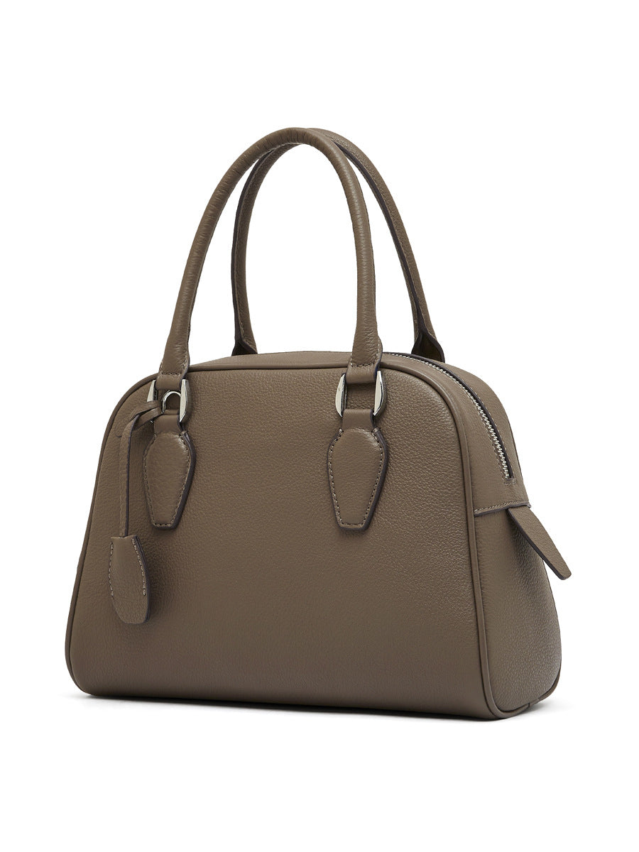 2025 Premium leather popular new women's bag large capacity first layer cowhide handbag Boston bowling pillow bag