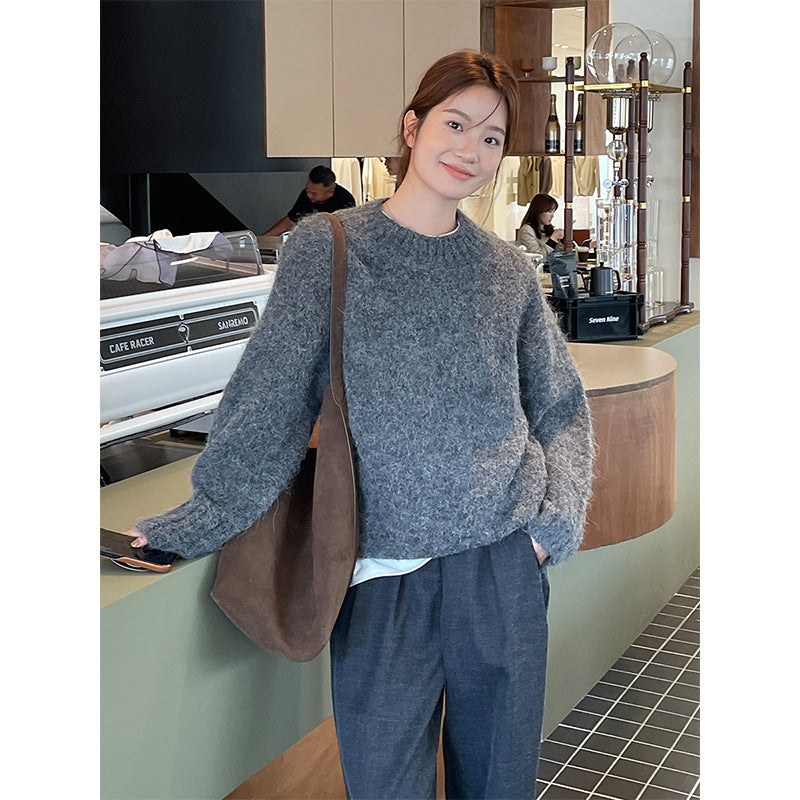 qgtao outfit inspo Alpaca Velvet Soft Glutinous Sweater 2024 Winter New Korean Style Minimalist Long Sleeve Sweater M9253