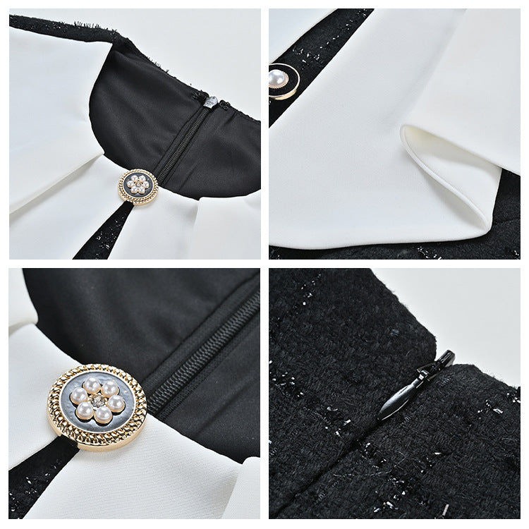 new  high-end small fragrant wind bubble sleeve doll collar contrasting color dress summer L4097