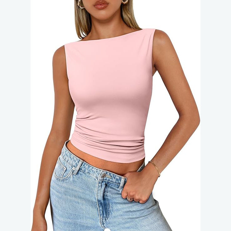 qgtao dti outfits Women's Pullover Sleeveless Hot Girl Outer Wear Square Collar Vest Women's Inner Wear Dopamine Top
