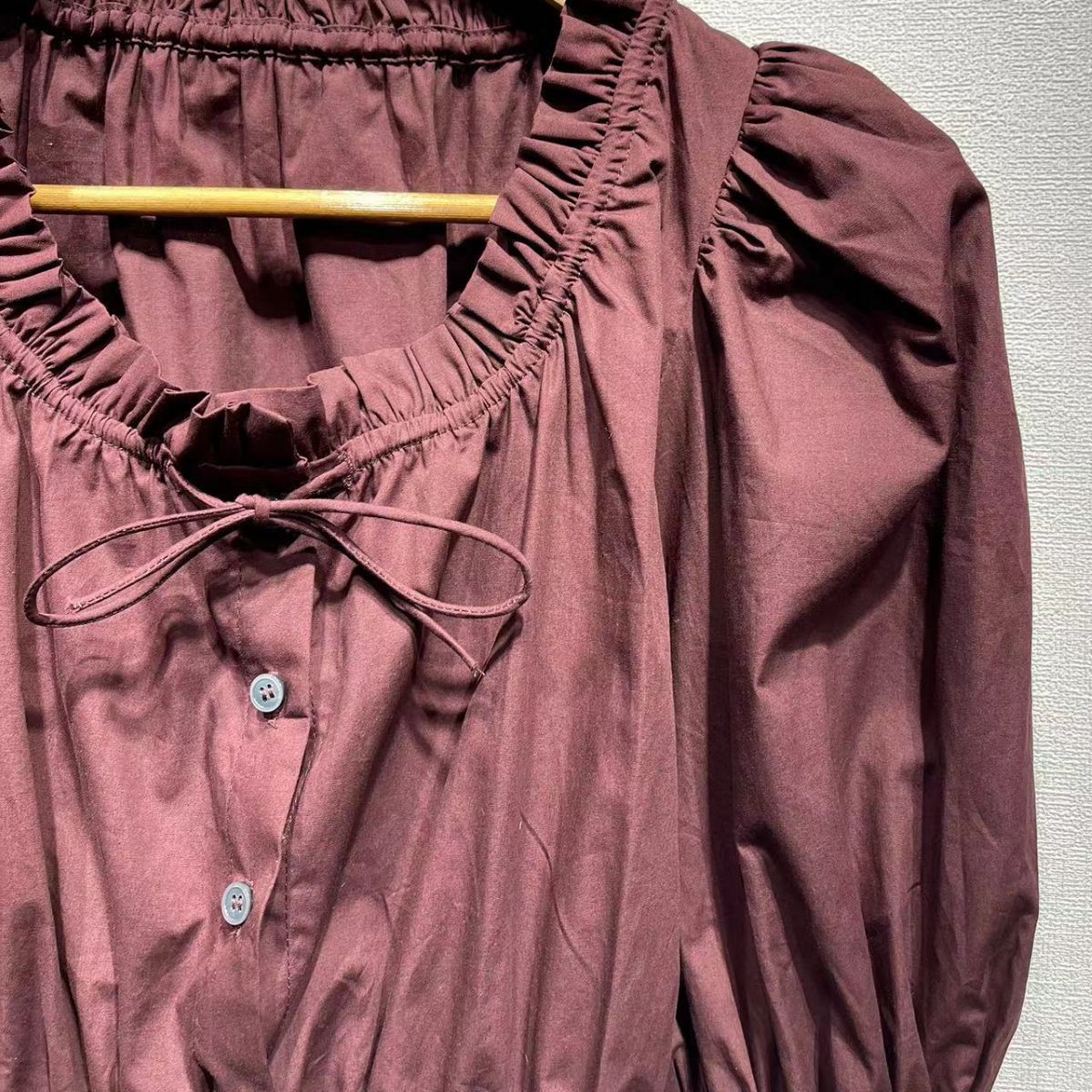 2025 n women's clothing SE fuchsia bubble sleeves poplin pure cotton short-sleeved lace-up top ultra-short waist shirt summer