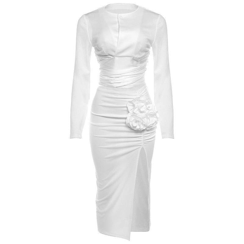 qgtao classy demure mindful dress to impress 2024 Autumn New Elegant Socialite Pleated Waist Design Top Rose Modified Hip Skirt Two-Piece Set for Women