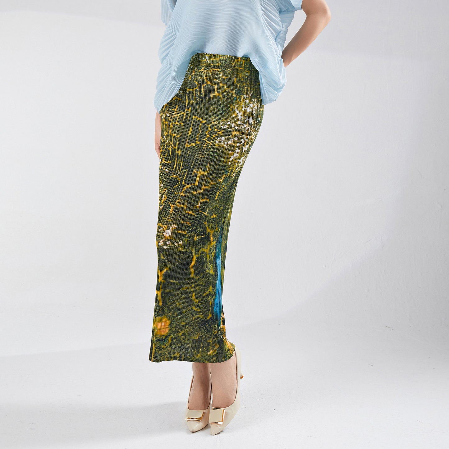 skirt summer high sense summer new small man after printing split temperament versatile one-step hip wrap skirt