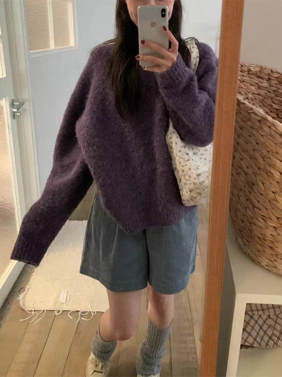 qgtao leapord outfit Gentle Style Circle Yarn Purple Pullover Women's Autumn and Winter New Style Nuo Jiji round Neck Sweater Top Fashion