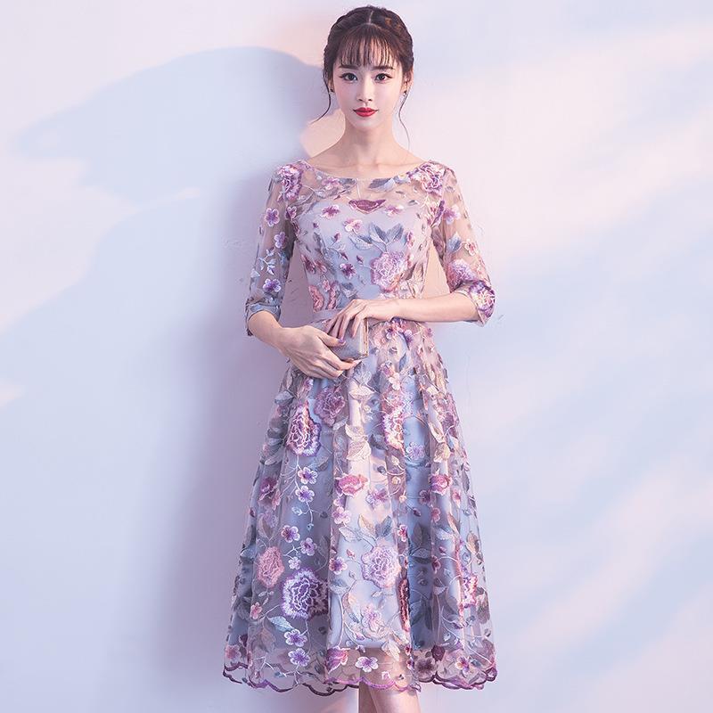 2025Small dress women new spring and summer lace embroidered flowers host banquet evening dress supply