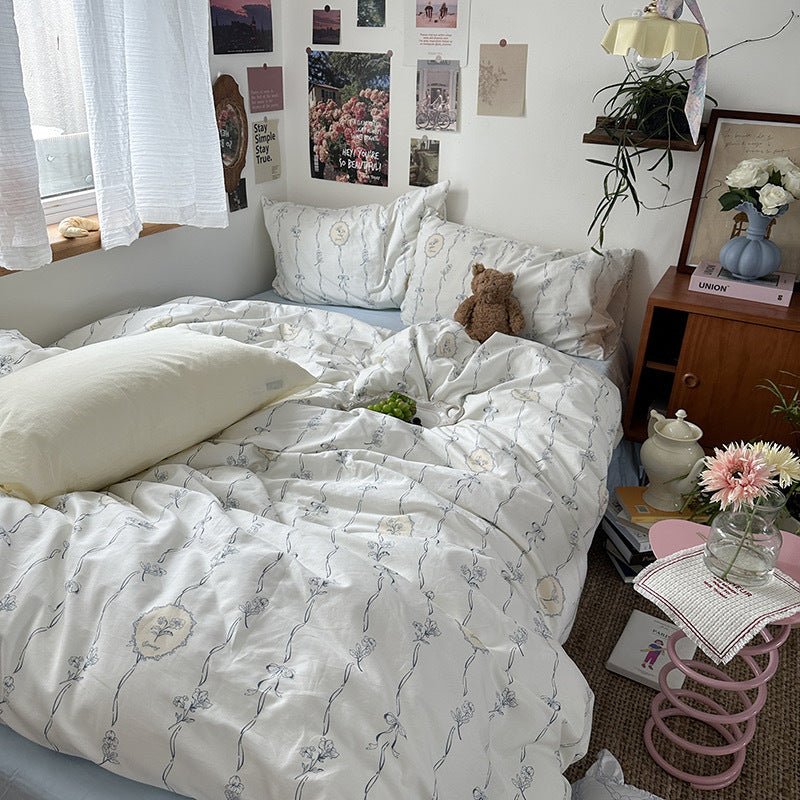 Yeknu fall bedroom aesthetic INS Vintage Floral Cotton Cotton Bedding Four-Piece Bed Sheet Quilt Cover Quilt Cover Bed Cover Three-Piece Set